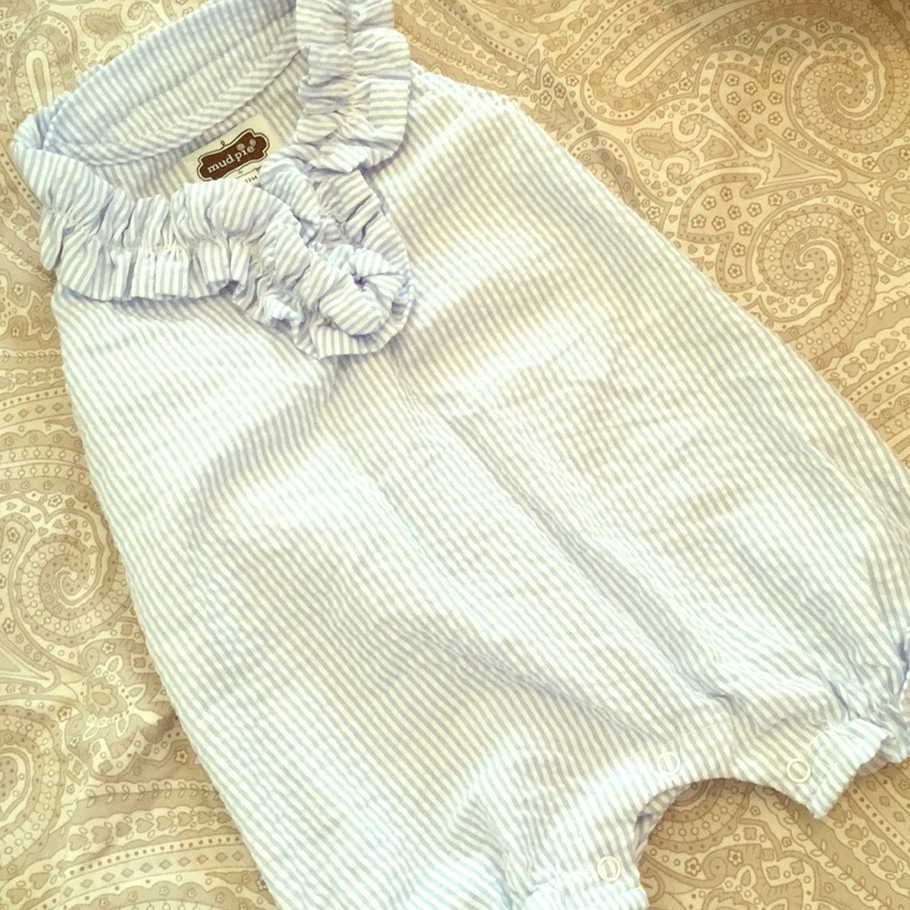 Mud Pie Girls Seersucker Ruffle Bubble 9-12 Months